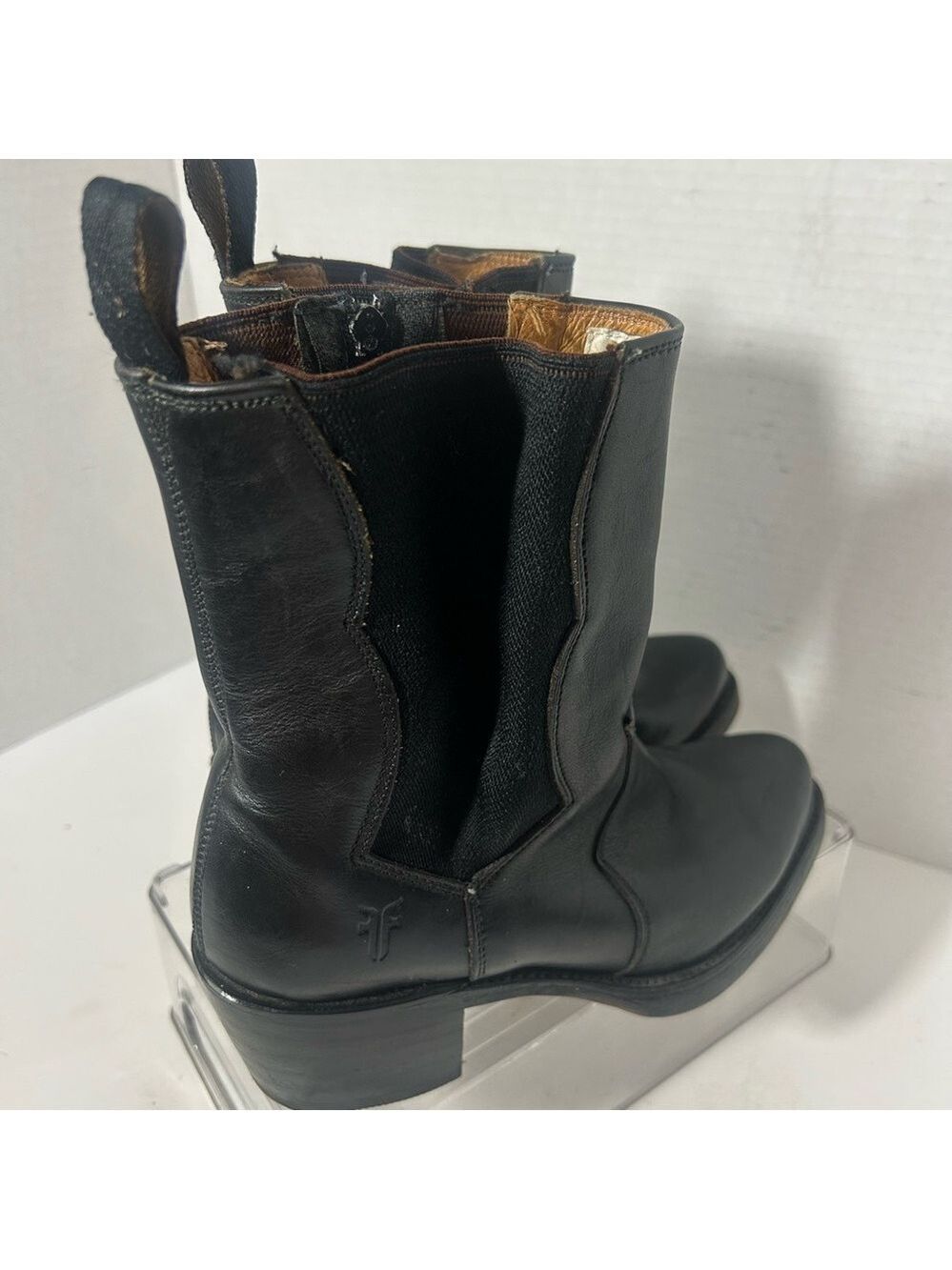 FRYE Women’s Black Leather Heeled Ankle Boots Goth Witchy Western Moto 5.5 - Picture 2 of 10